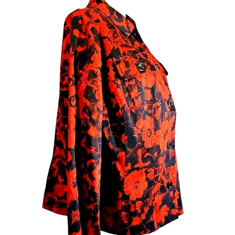 Jones New York Floral Stretch Jacket Plus Size 14W Red & Black 2 Pockets Classic